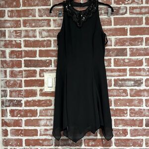 Gunne Sax Vintage Black Sequined Embellished Handkerchief Dress Size 5/6 EUC B21
